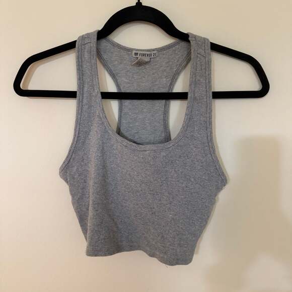 Forever 21 Tops - Forever 21 Women's Ribbed Scoop Neck Cropped Tank Top in Heather Grey